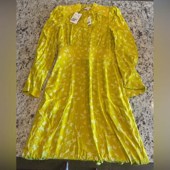 Dorothee Schumacher- NWT Yellow Longsleeve Eccentric Floral Silk Midi Dress - Picture 7 of 7